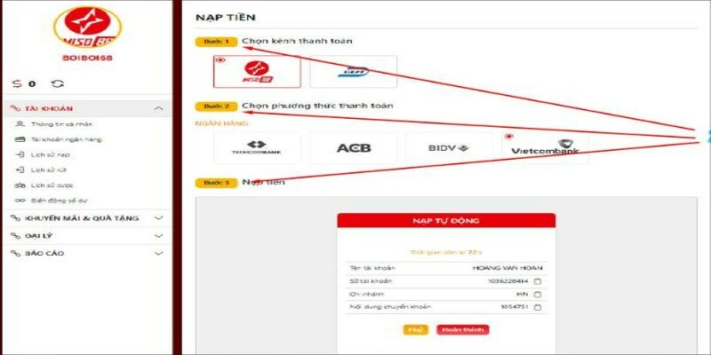 Hướng dẫn một số phương pháp nạp tiền Miso88